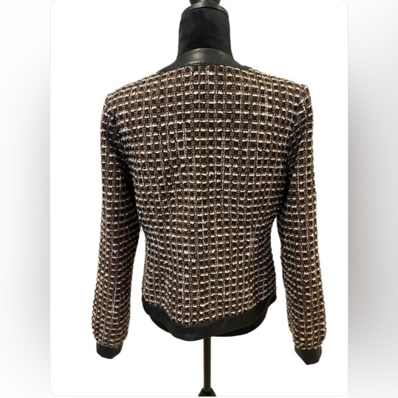 Anthropologie Bow Faux Leather-Trimmed Tweed Lady Jacket- medium - Picture 3 of 11